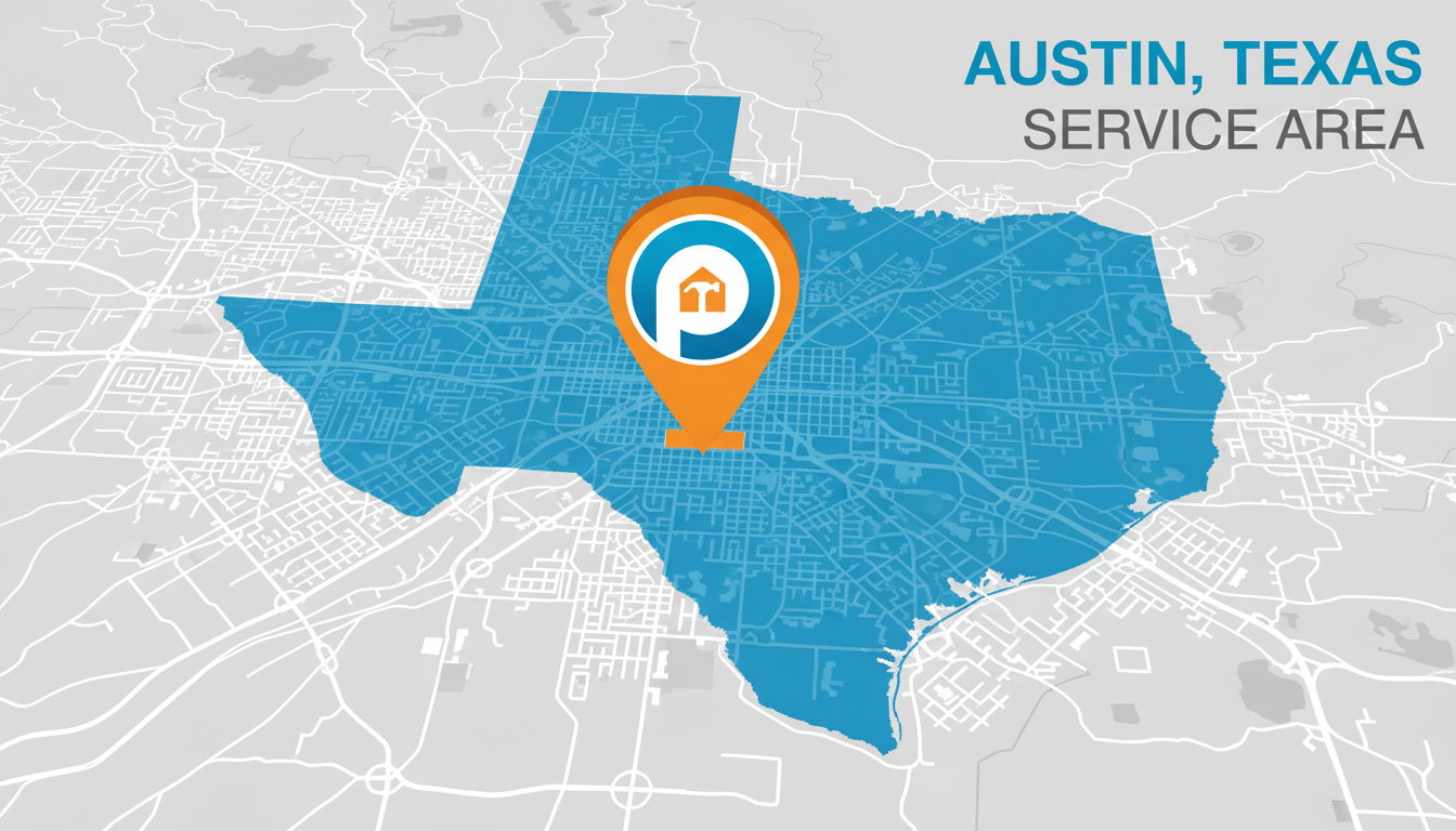 Map showing Papasan Home Services service area in Austin, Texas