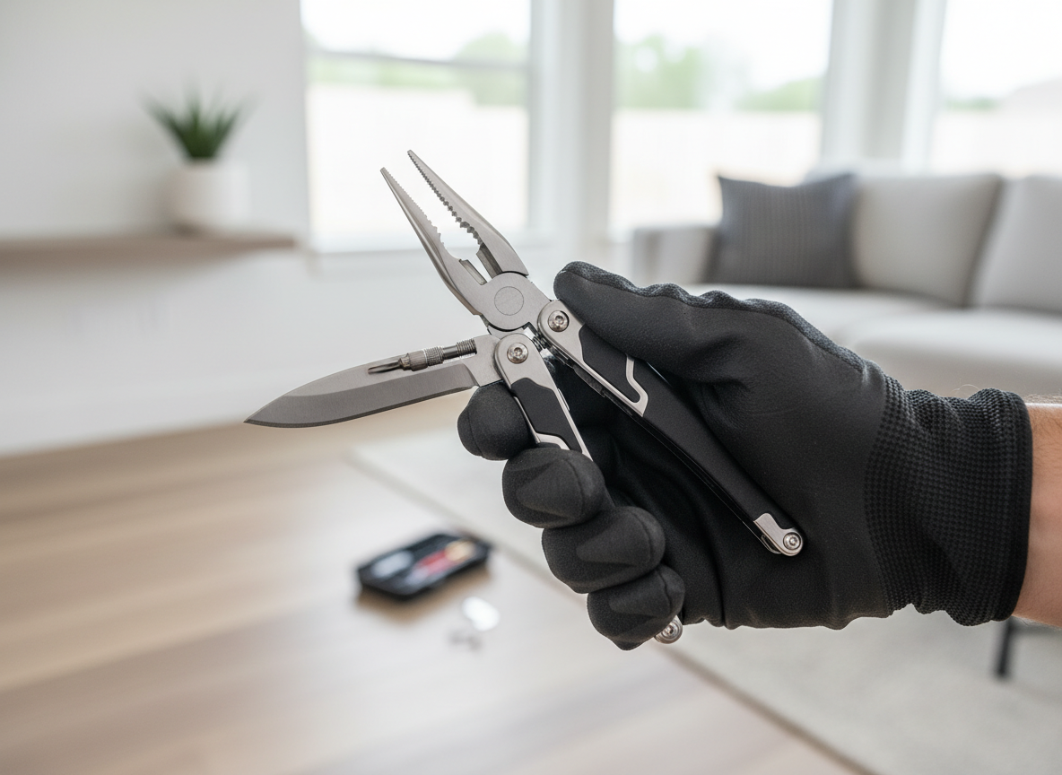 Hand holding multi-tool representing handyman services