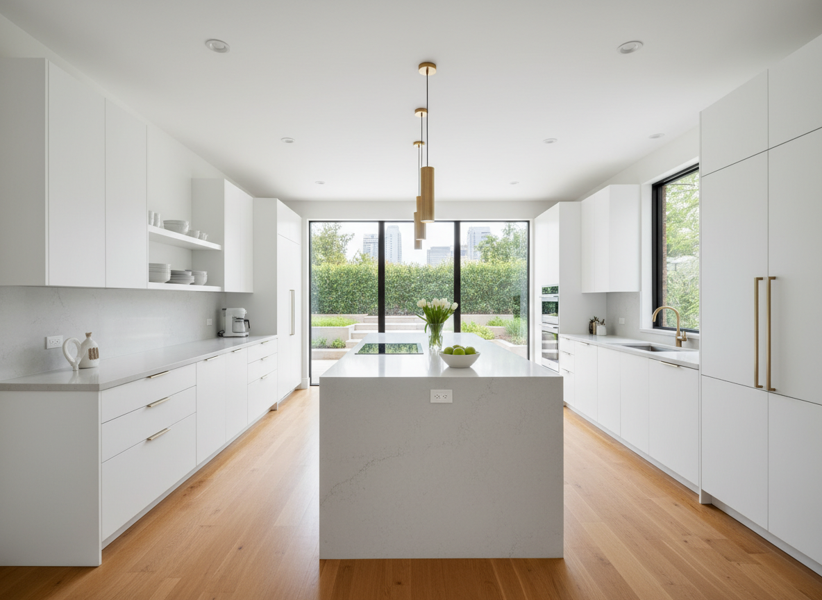 Modern kitchen remodel with sleek cabinets and quartz countertops